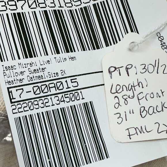 2X Top Tulip Hem Oversized Isaac Mizrahi Live A397083-Heather Oatmeal - Picture 11 of 11